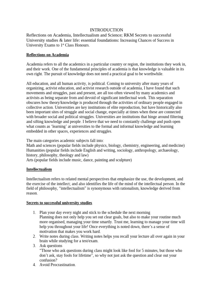 Success Tips for University Studies | PDF | Science | Knowledge