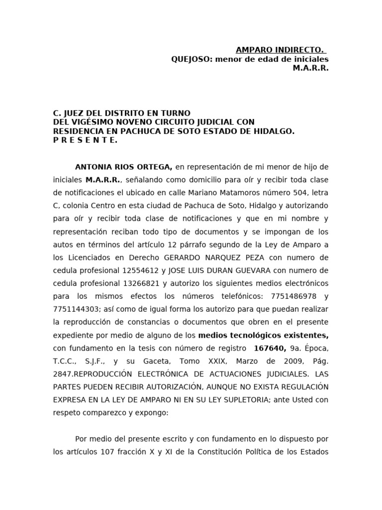 Amparo Indirecto para Menor en Hidalgo | PDF | Constitución | Derechos ...