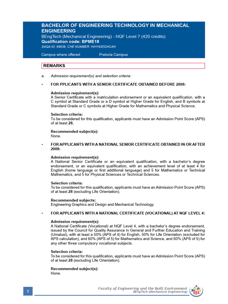 BEngTech in Mechanical Engineering Overview | PDF | Engineering ...