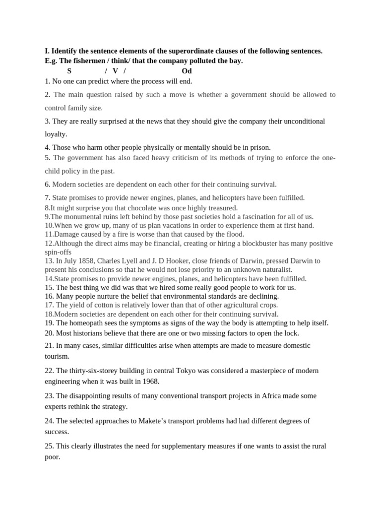Sentence Structure Analysis and Exercises | PDF | English Language ...