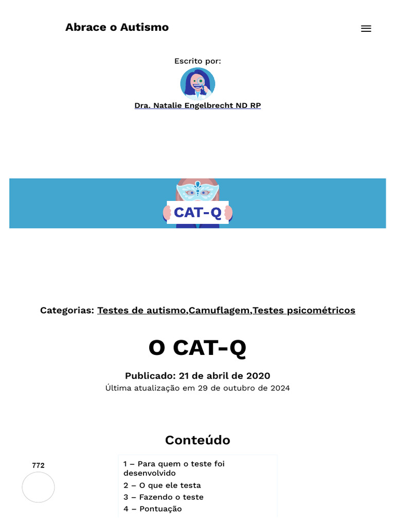Questionário CAT-Q sobre Camuflagem Autista | PDF | Linguagem corporal ...