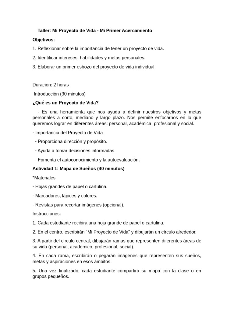 Taller 1 Proyecto de Vida 9 | PDF