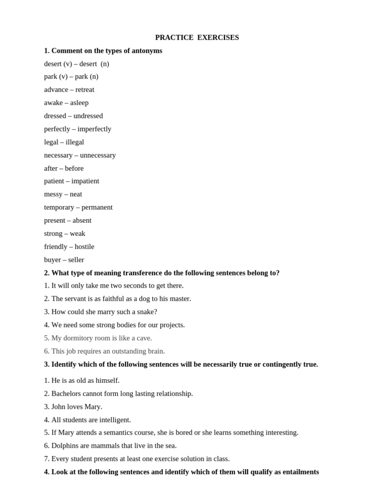 Semantics Exercises | PDF