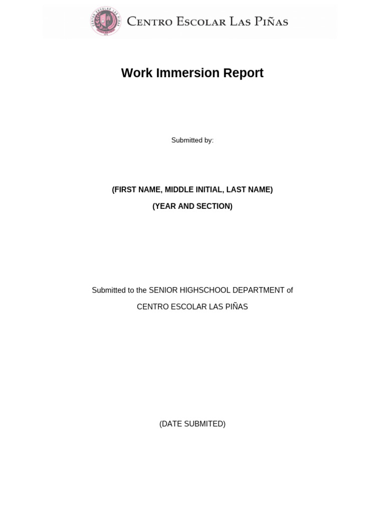 Work Immersion Experience Report | PDF | Mentorship | Psychology