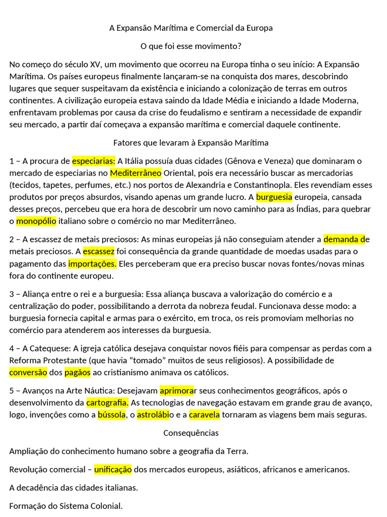 Expansão Marítima e Comercial Da Europa | PDF | Europa | Era dos ...