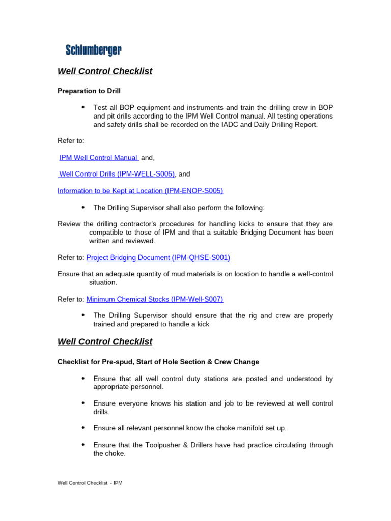 Well Control Procedures and Checklist | PDF | Pump | Valve