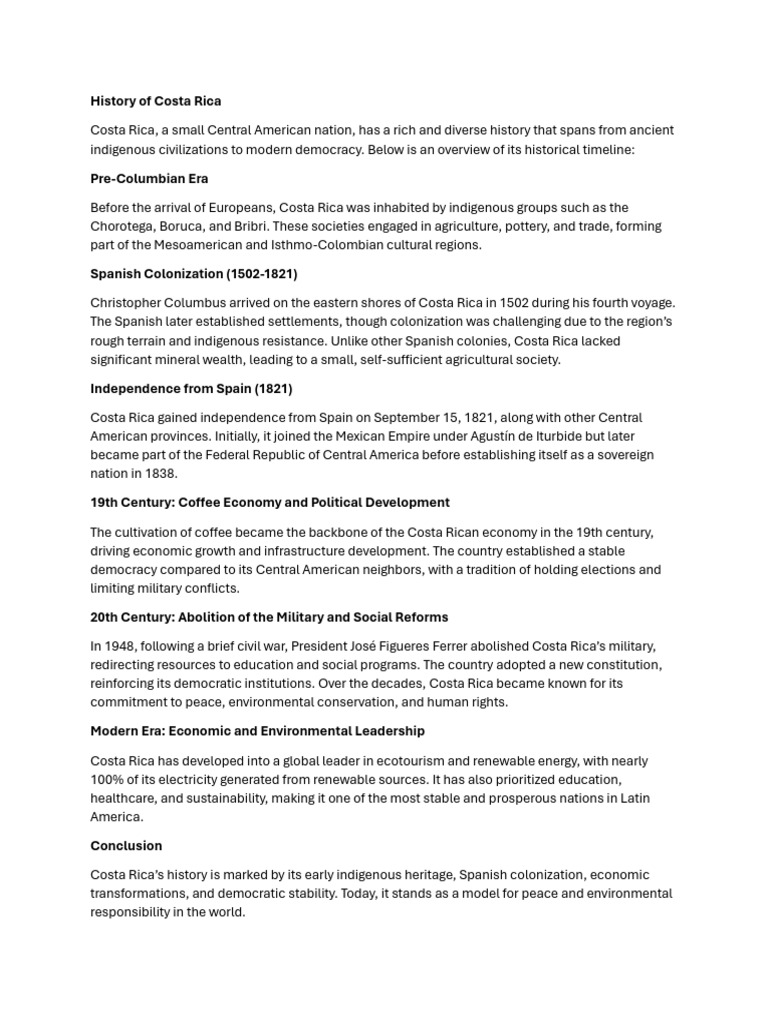 Costa Rica's Rich Historical Timeline | PDF | Costa Rica | North America