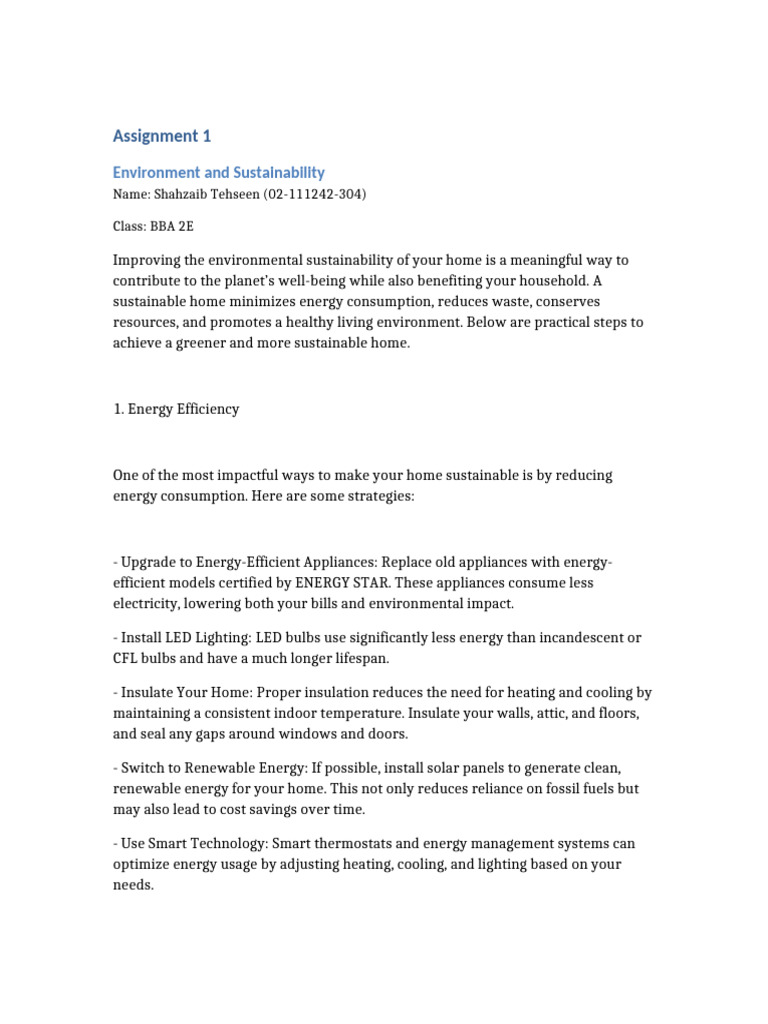 Sustainability Assignment Shahzaib | PDF | Energy Conservation ...