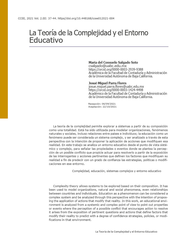 Complejidad en el Entorno Educativo | PDF | Sistema | Complejidad