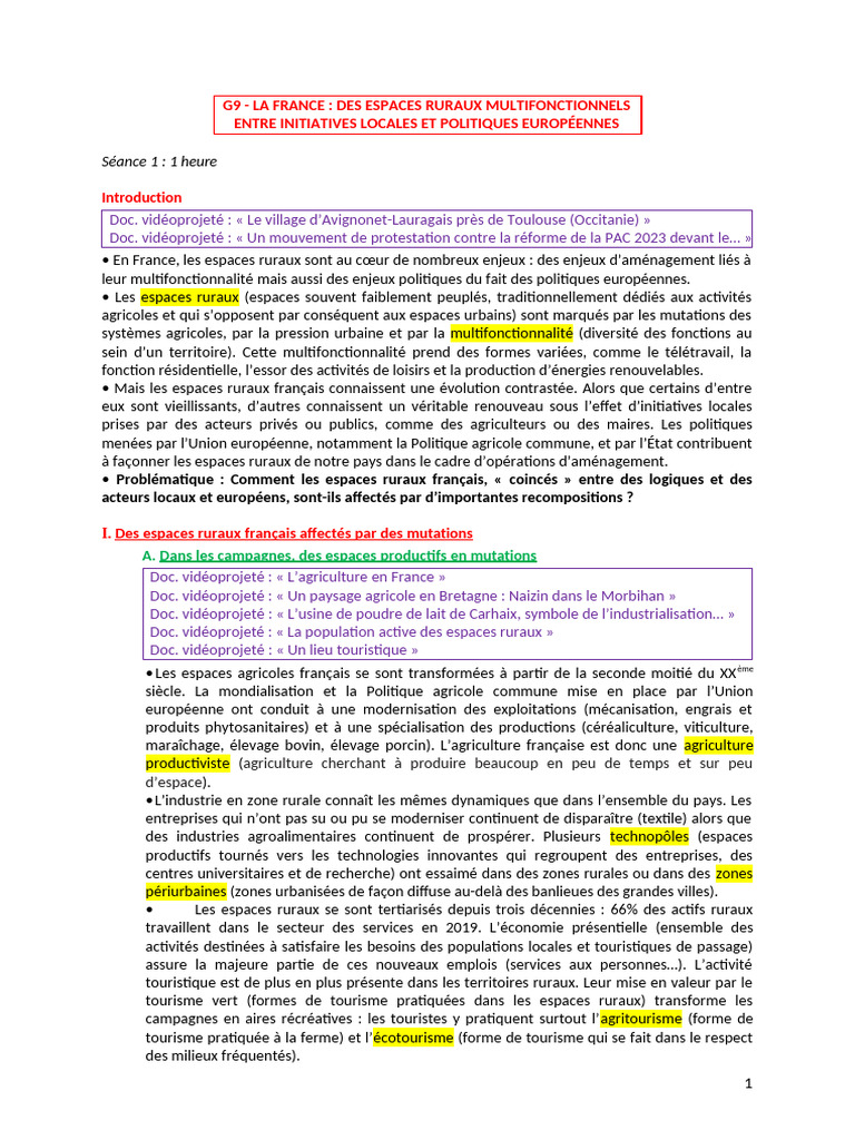 Évolution des espaces ruraux en France | PDF | Zone rurale | Agriculture