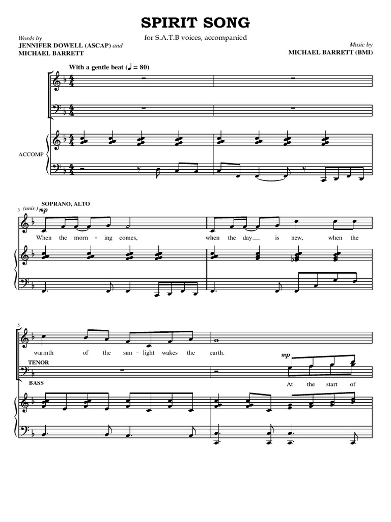 Spirit Song for SATB Voices | PDF | Choral Compositions | Elements Of Music