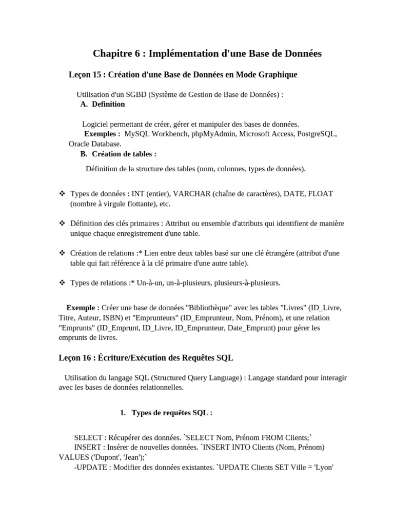 Création et Gestion de Bases de Données | PDF | SQL | Bases de données