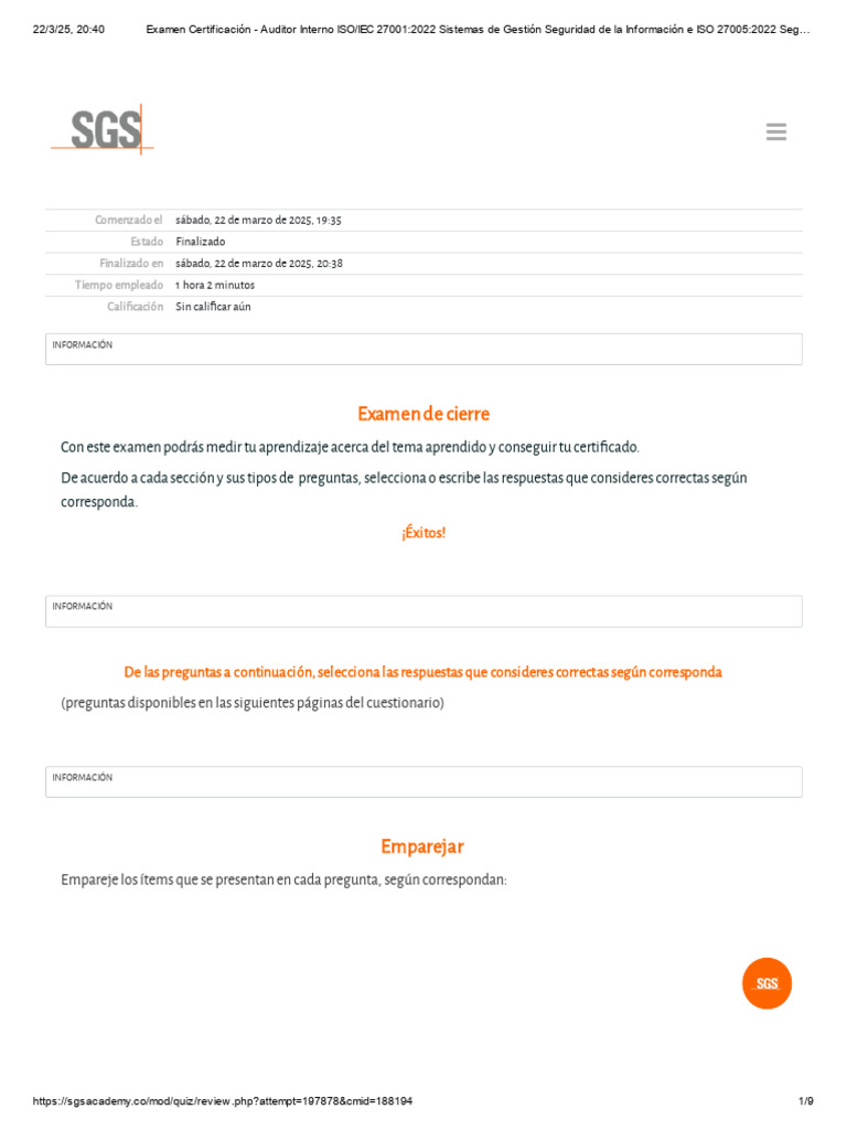 Examen Auditor Interno ISO 27001:2022 | PDF | Seguridad de información ...