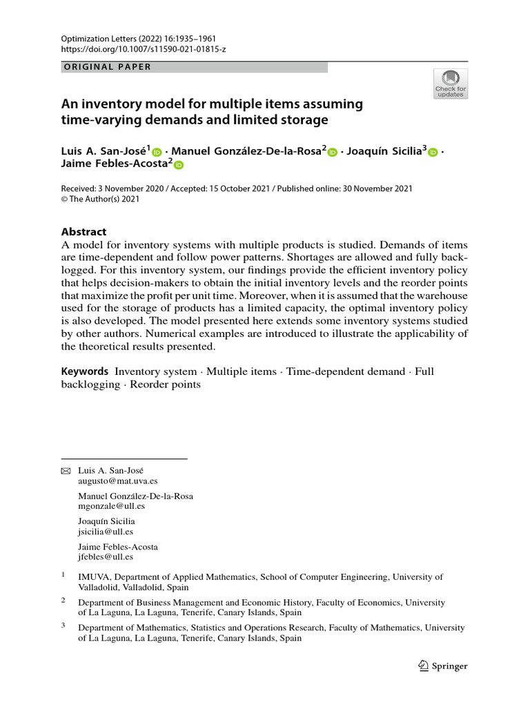 Multi-Item Inventory Model with Time-Varying Demand | PDF | Inventory ...