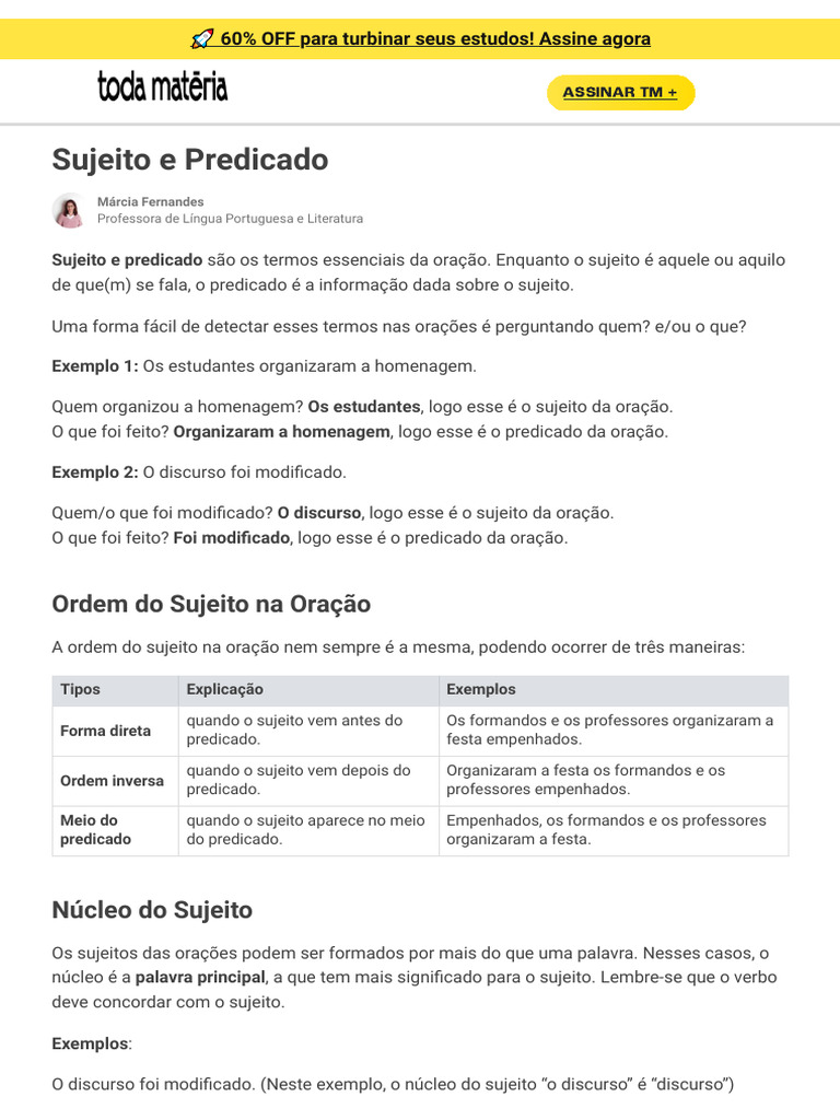 Entenda Sujeito e Predicado na Língua Portuguesa | PDF | Assunto ...