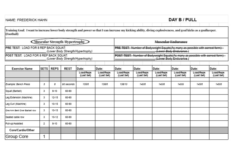 Frederick Hahn Personal Training Program Log (Digital Submission) - Day ...