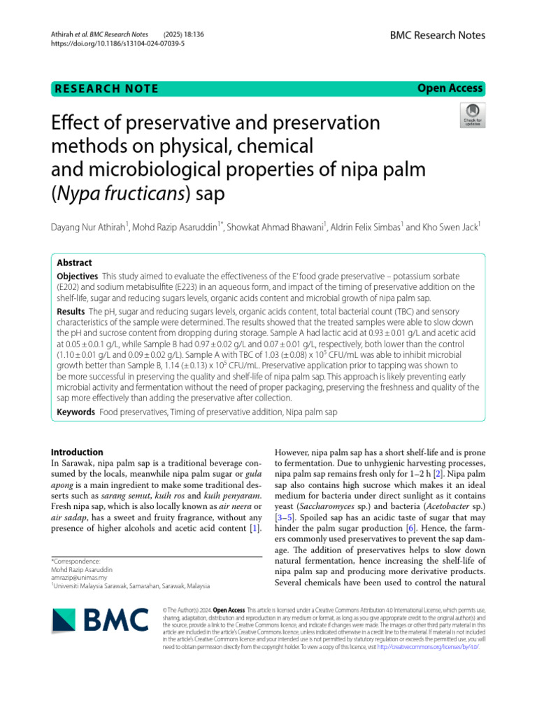 Effect of Preservative and Preservation Methods On Physical, Chemical ...
