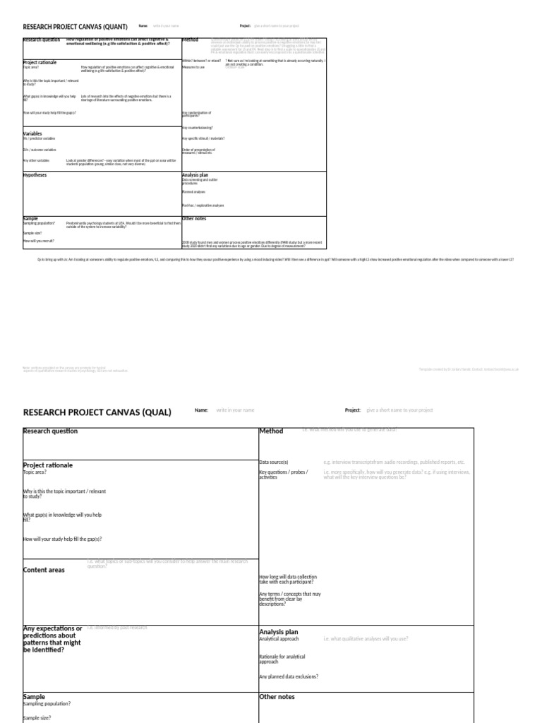 Project Canvas Template | PDF | Qualitative Research | Emotions