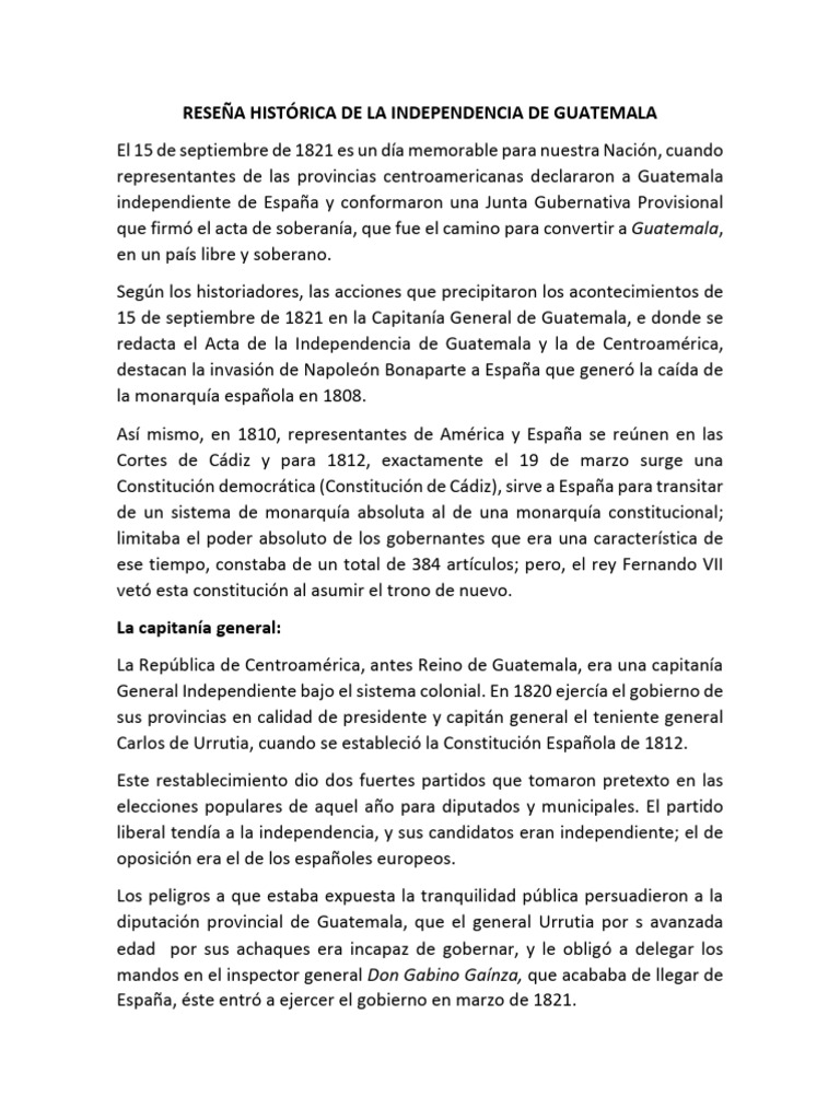 Independencia de Guatemala: 15 de septiembre de 1821 | PDF | Guatemala ...