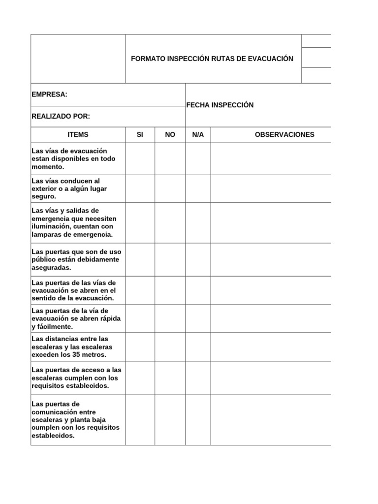 Inspección de Rutas de Evacuación | PDF