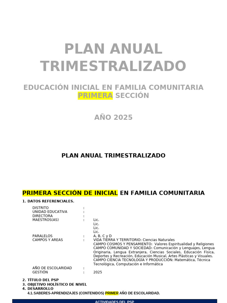 Plan Anual 2025 Educación Inicial | PDF | Educación de la primera ...