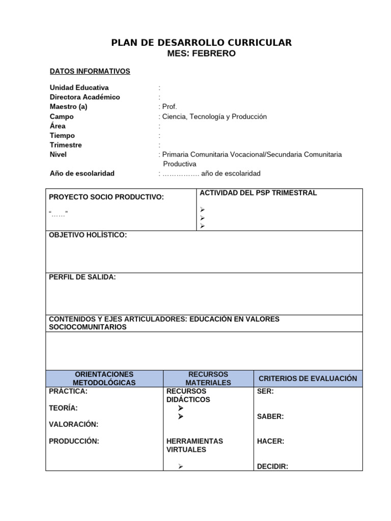 Plan de Desarrollo Curricular Primaria | PDF