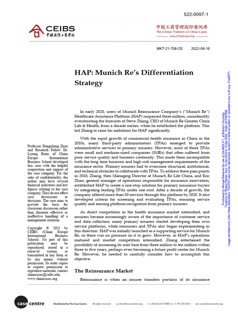 HAP - Munich Re's Differentiation Strategy | PDF | Insurance | Reinsurance