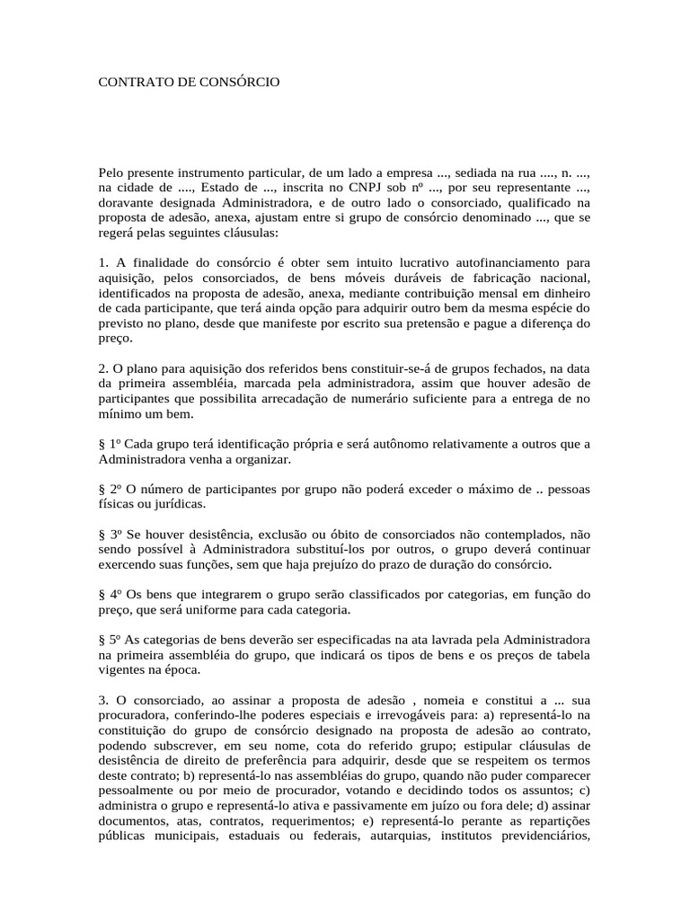 Contrato de Consórcio: Regras e Condições | PDF | Consórcio | Garantia