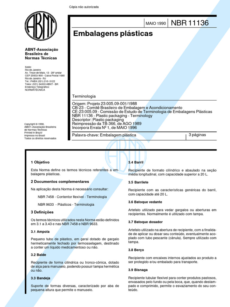 NBR 11136 TB 366 Embalagens Plasticas - Compress | PDF | Processos ...