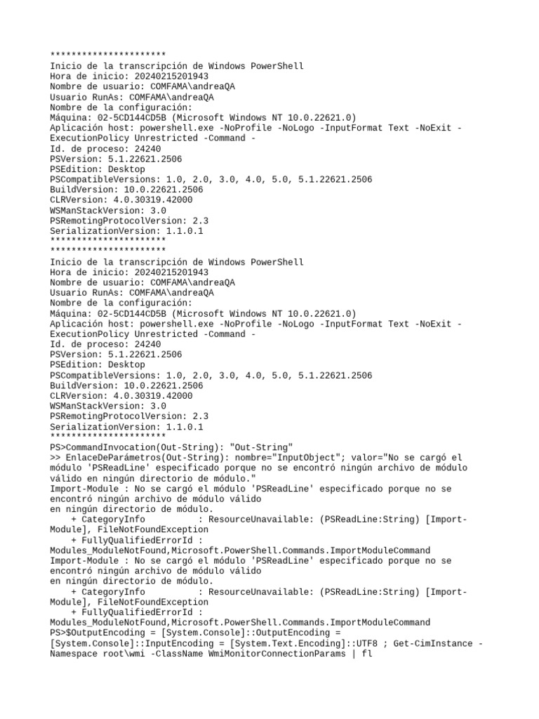 Transcripción de PowerShell: Errores y Comandos | PDF | Software ...