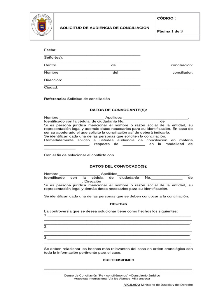 Solicitud de Audiencia de Conciliación | PDF | Justicia | Crimen y ...