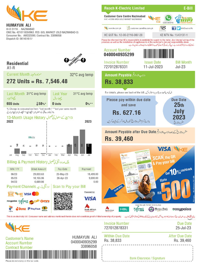 272 Units Rs. 7,546.48: Humayun Ali | PDF | Fee | Electric Power