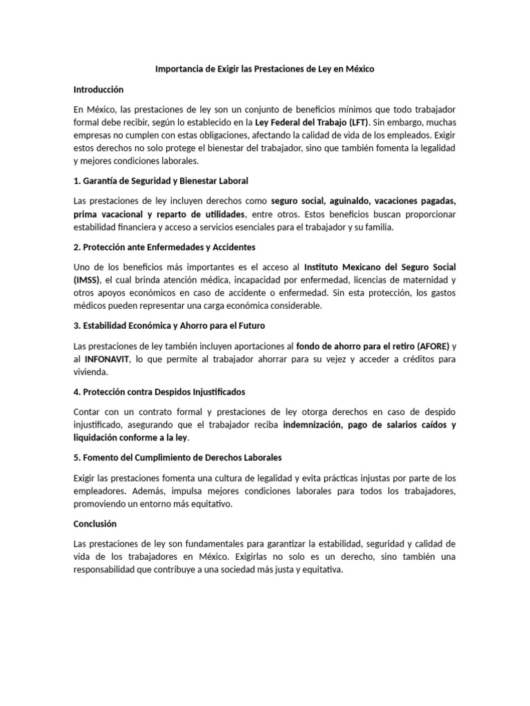 Importancia de Exigir Las Prestaciones de Ley en México | PDF