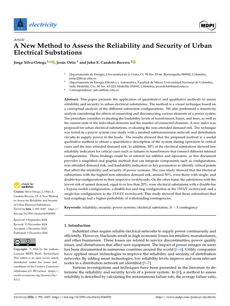 A New Method To Assess The Reliability and Security of Urban Electrical ...