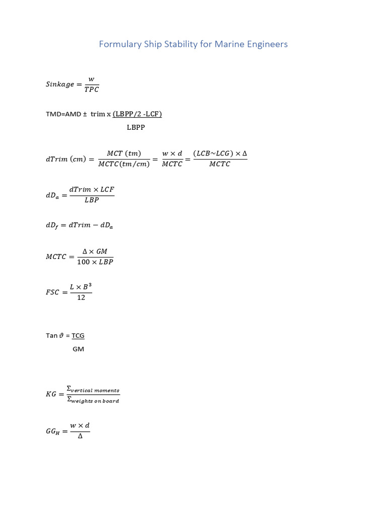 Ship Stability Formulas for Engineers | PDF