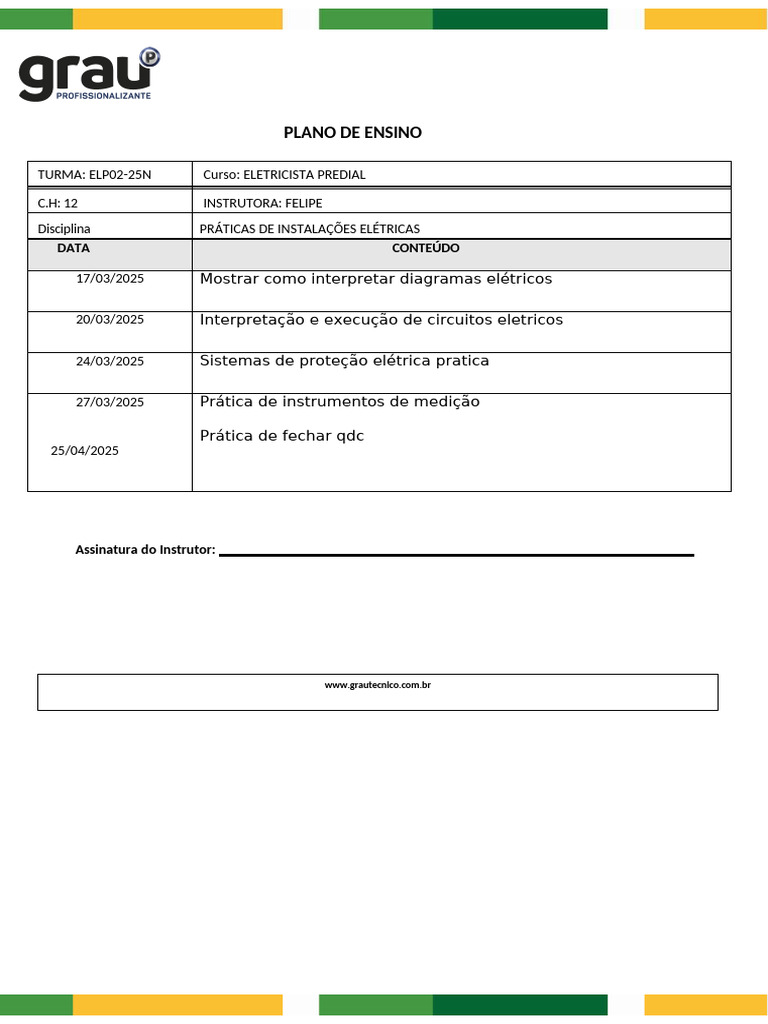 PLANO DE ENSINO DA DISCIPLINA DE Introdução Á Eletricidade | PDF