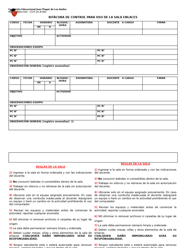 Bitácora de Control Sala Enlaces | PDF