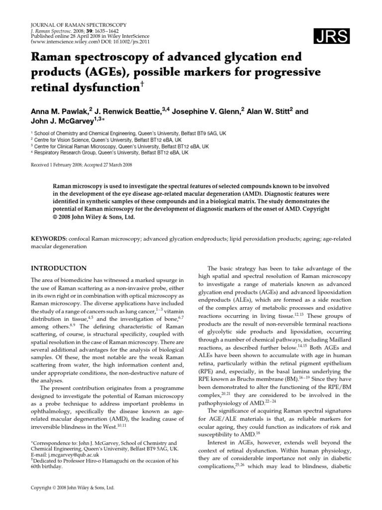 Pawlak 2008 AGE ALE Database | PDF | Raman Spectroscopy | Spectroscopy