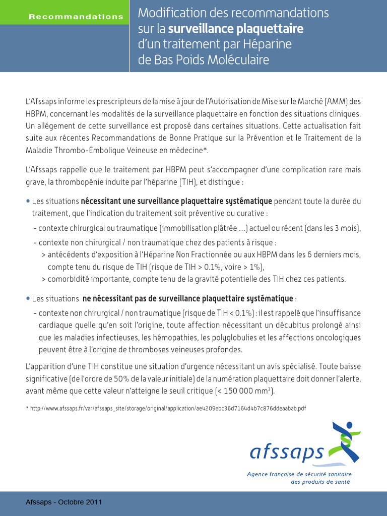 Surveillance plaquettaire HBPM 2019 | PDF | Spécialités médicales ...