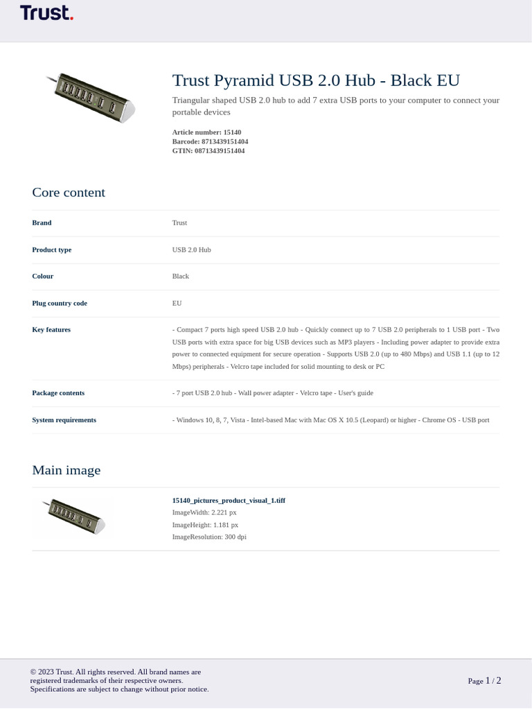 Trust USB 2.0 Hub Overview | PDF | Usb | Computer Hardware