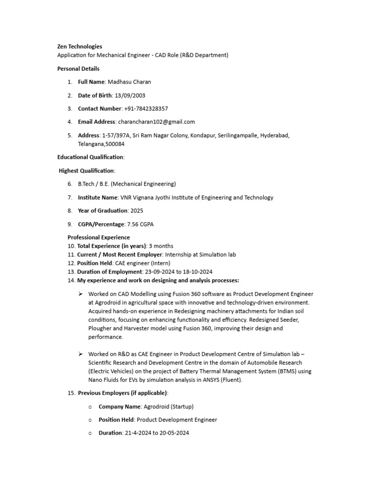 Zen Technologies Application | PDF | Mechanical Engineering | Engineering