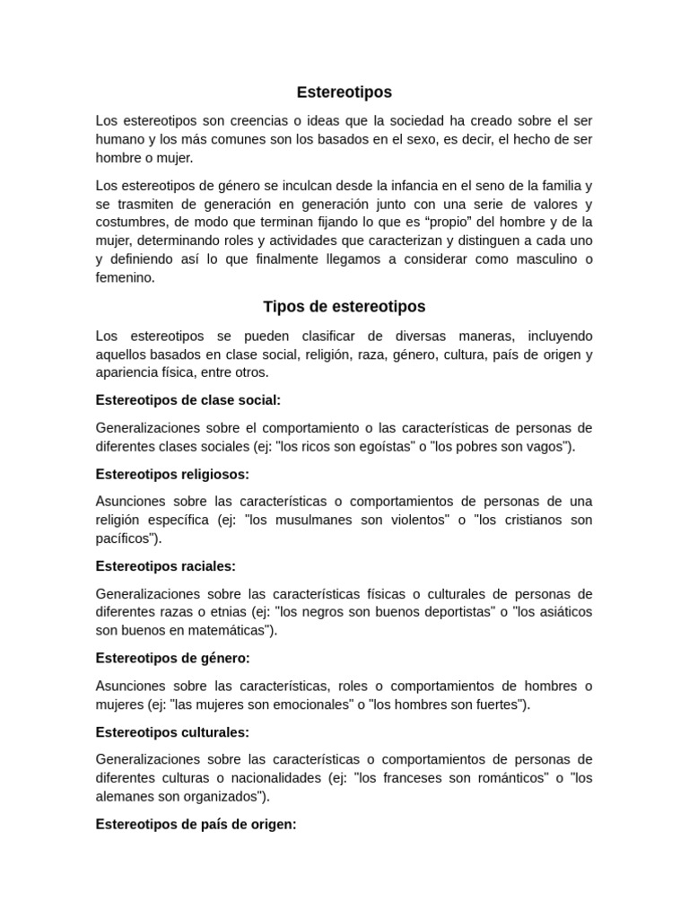 Estereotipos y Roles Sociales Definidos | PDF | Estereotipos | Género