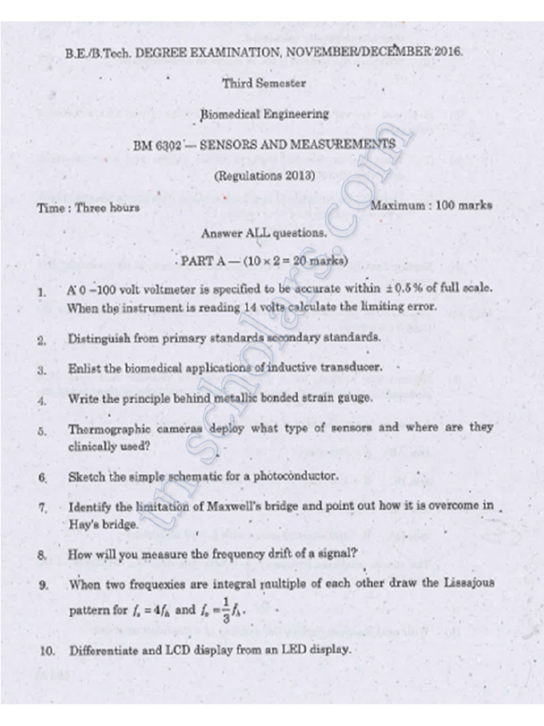 Be Bme 3 BM6302 Dec 2016 | PDF
