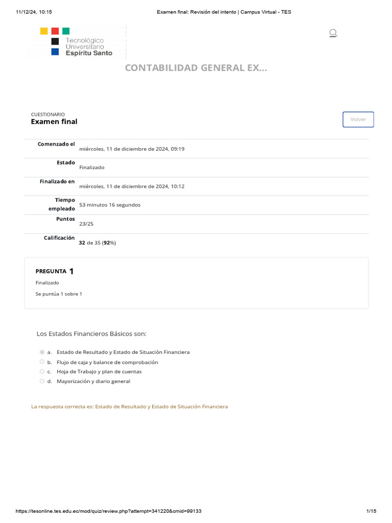 Examen Final de Contabilidad 1 | PDF | Contabilidad | Estado financiero