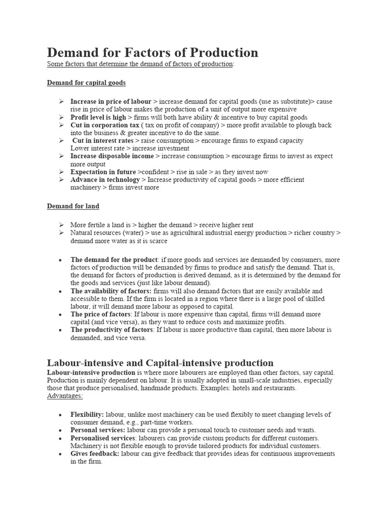 Factors Influencing Production Demand | PDF | Labour Economics | Demand