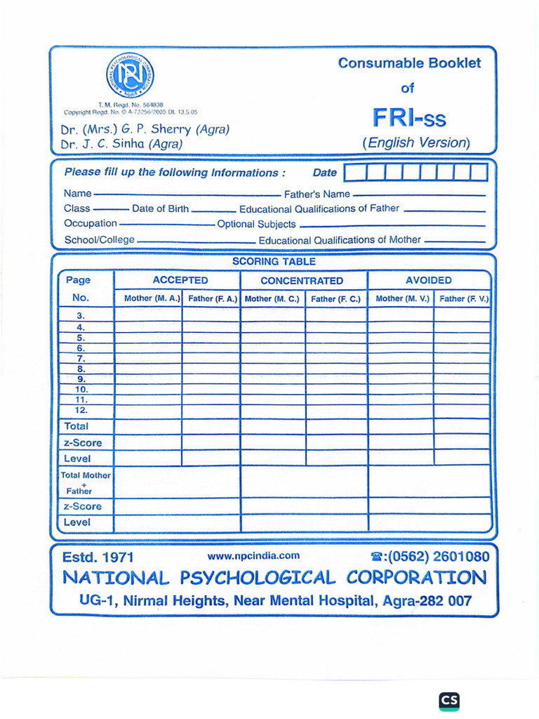 Questionaire Family Relationship Inventory | PDF