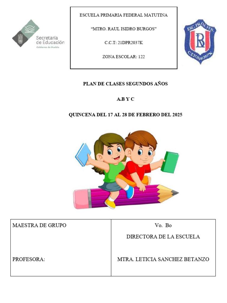 Plan de Clases para Segundo Año Primaria | PDF