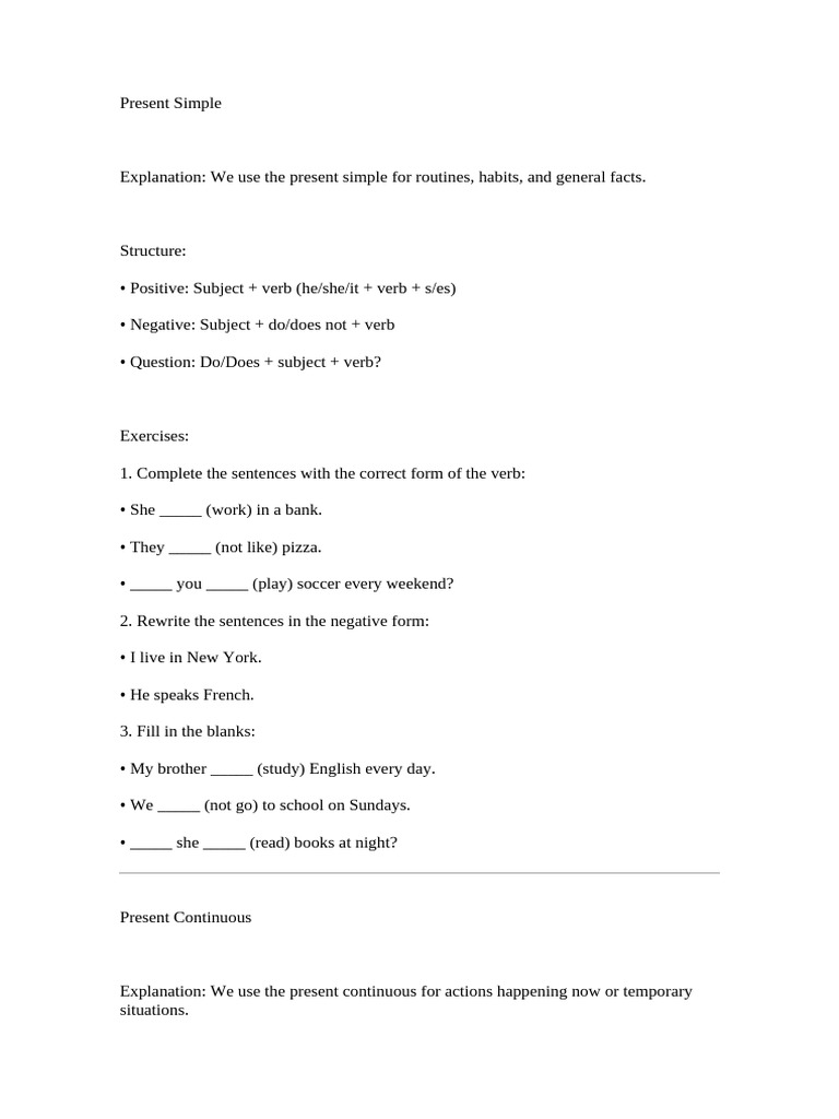 English Tenses and Vocabulary Exercises | PDF | Verb | Linguistic Typology