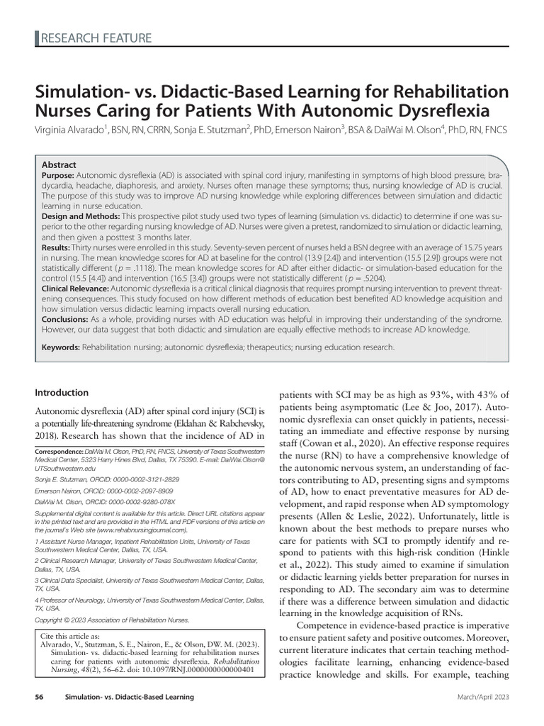 Simulation Vs Didactic Based Learning For 4 Pdf Nursing Physical