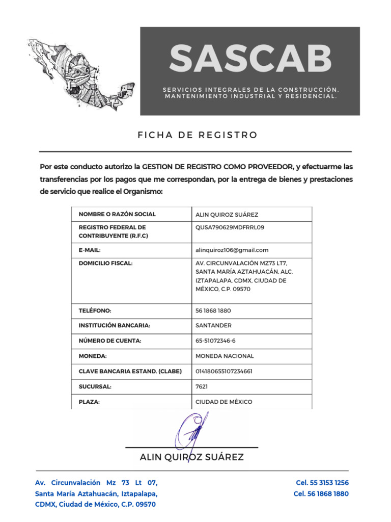 Registro de Proveedor SASCAB CDMX | PDF | Industrias de servicio | Bancario
